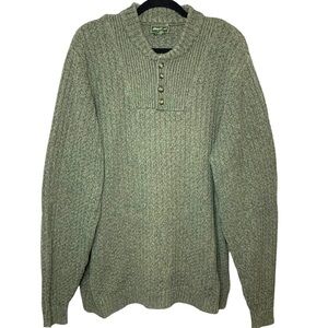 Eddie Bauer Heavy Knit Fisherman Pullover Green Sz XLT 1/4 Button Henley Sweater